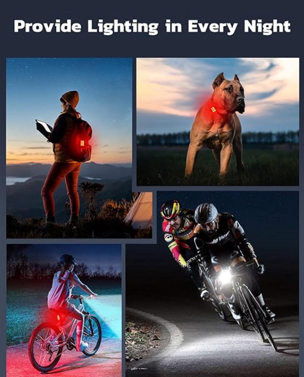 Rieba® Fietsverlichting LED USB Oplaadbaar - Verlichting Fietslamp Set - Fiets Voorlicht Achterlicht - Fietslampjes - Achterlamp 6 Lichtstanden - Koplamp 4 Lichtstanden - IPX6 Waterdicht - Valbestendig - 2-Delig - Inclusief Oplaadkabels - Rood & Wit thumbnail 3