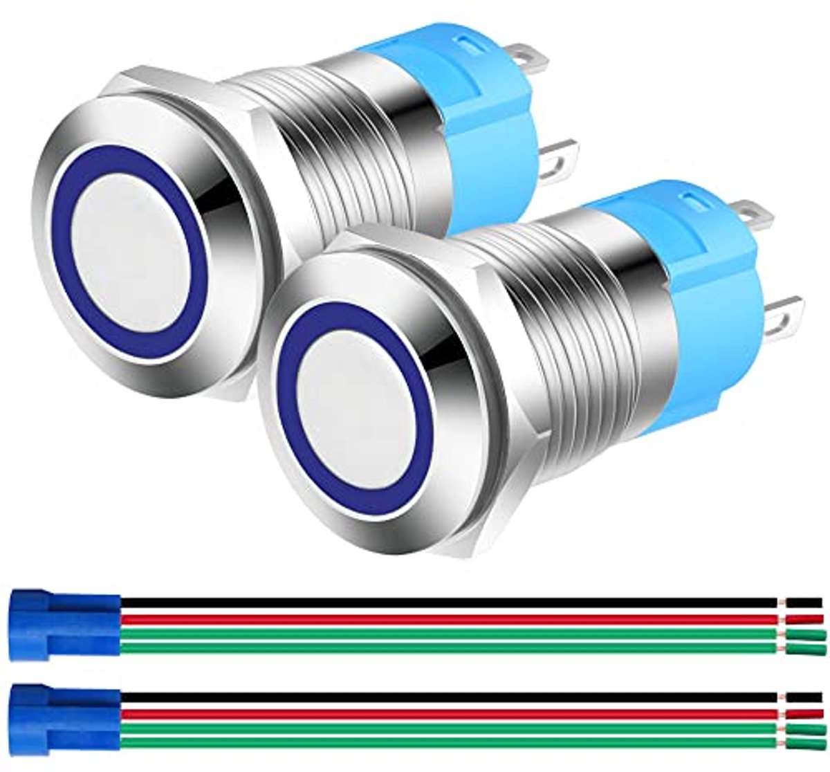 Roestvrij Stalen AAN-UIT Drukknop met Blauwe LED - 12mm Waterdichte Schakelaar