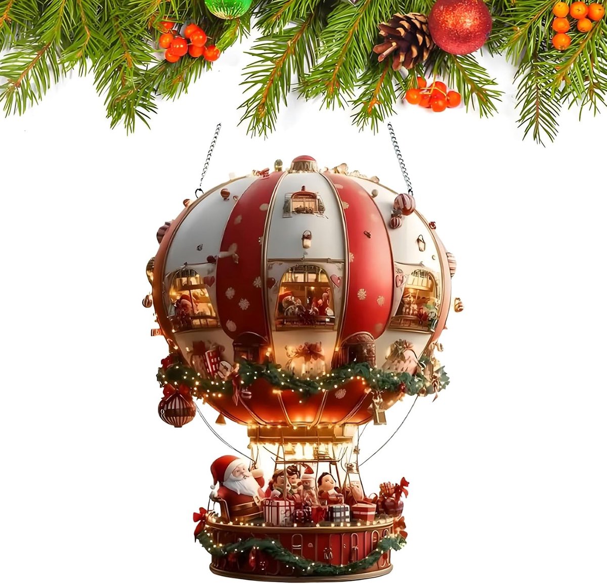Kerstversiering - Luchtballonversiering - Kerstman - Kerstboomversiering - 20 cm - 2D - Plat - Acryl - Ophangbaar - Kerstboomhaken - Geschikt voor slaapkamers, woonkamers, tuinen, veranda's, muren, feestversieringen - Rood