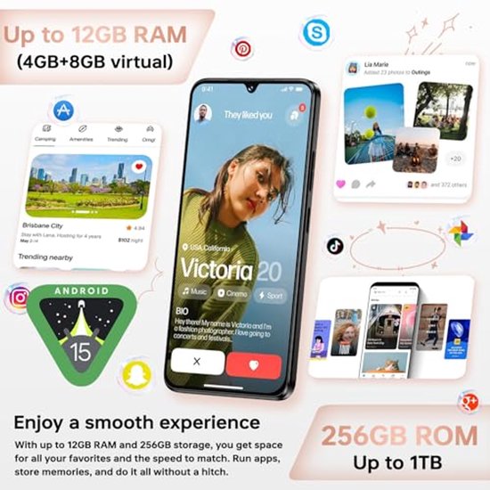 Smartphone Android 6,88 inch 120 Hz met 12 GB RAM en 256 GB/1 TB opslag ...