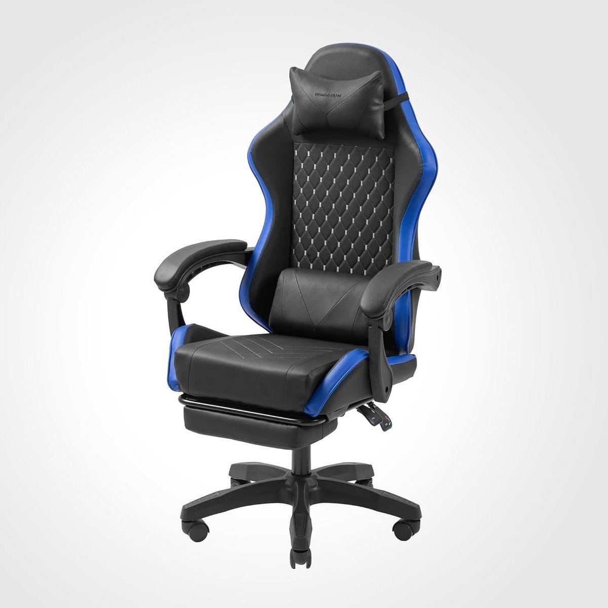 Provento - Ergonomische gamingstoel met verstelbare rugleuning en hoogte, dynamische armleuningen, nek- en lendenkussen, bureaustoel met uitschuifbare voetsteun - Blauw