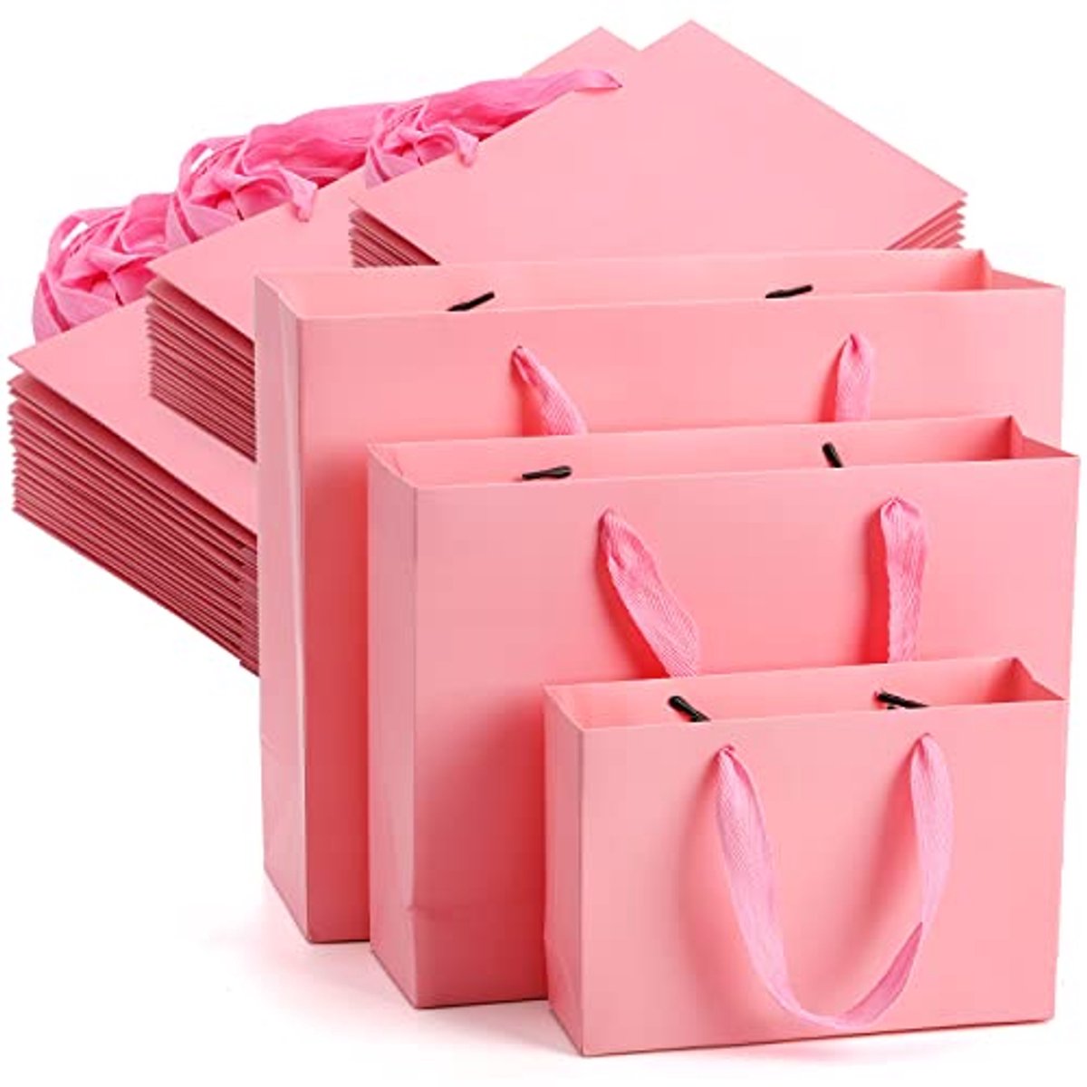 Roze Geschenkzakken 30 Pack - Duurzame Kraft Papieren Tassen met Handvat voor Feestelijke Gelegenheden