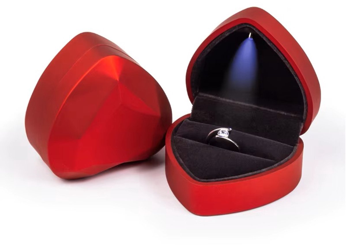 Ring Doosje met LED Licht – Rood Hart – Voor Huwelijk, Verloving of Valentijnsdag