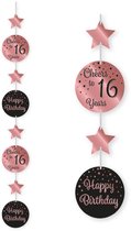 Q2P - 16 Jaar Versiering - Slingers - Verjaardag Versiering - Decoratie - Rose Goud & Zwart - Sweet sixteen - 1 Stuk