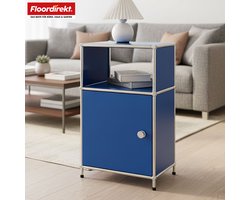 FLOORDIREKT Metalen Rek Concept Epure MK-040 - Opbergrek Met 3 Verdiepingen Deur & Legplanken - 40 x 65 x 40 cm - Blauw -Verkrijgbaar in Verschillende Kleuren - Metalen Rek in Modern Design - Rek Voor Woonkamer, Kantoor & Hal