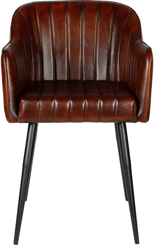 Chaise de salle à manger – Chaise en cuir – Chaise de salle à manger rembourrée – Marron antique