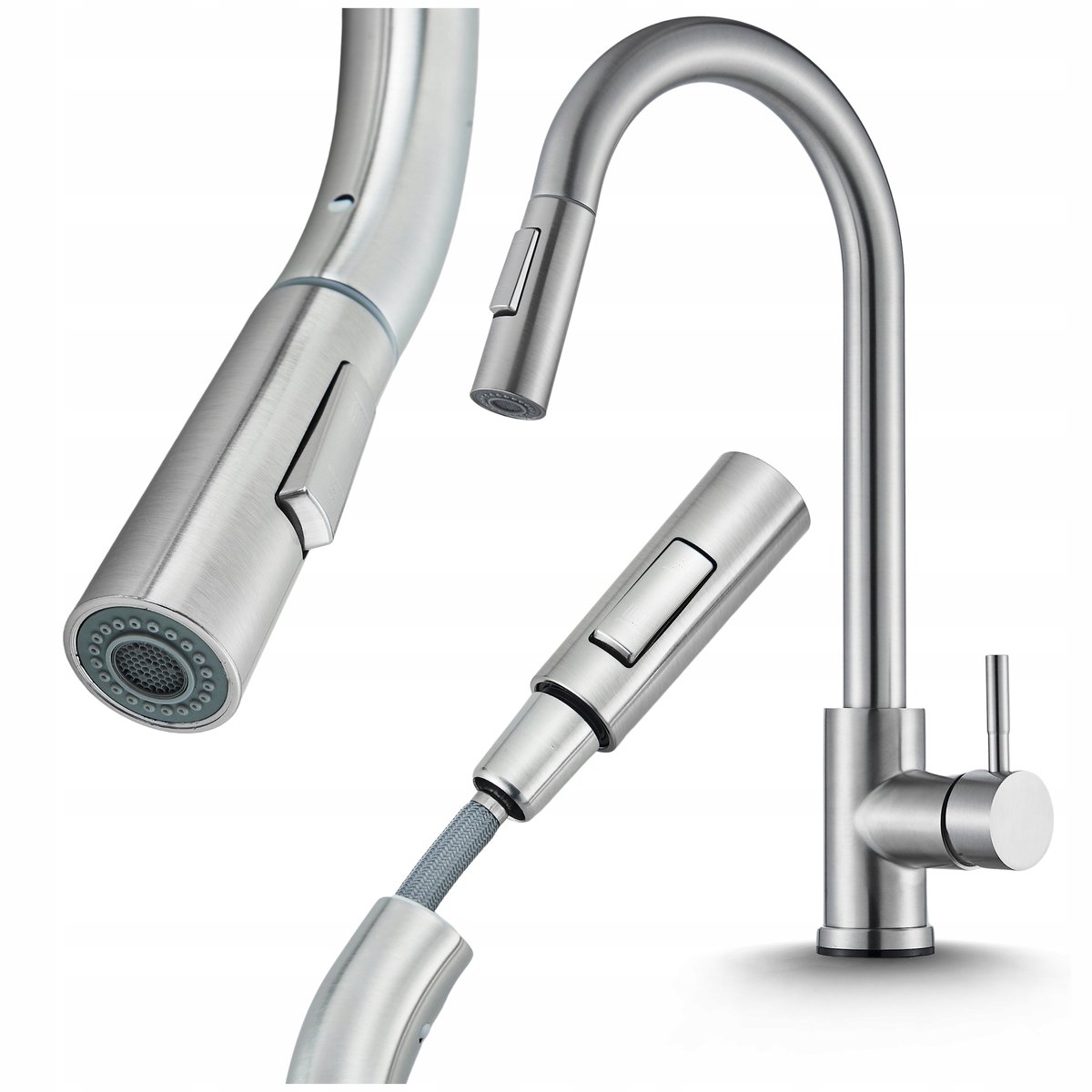 Keukenmengkraan Inox met Uittrekbare Spuit - Flexibel & Draaibaar