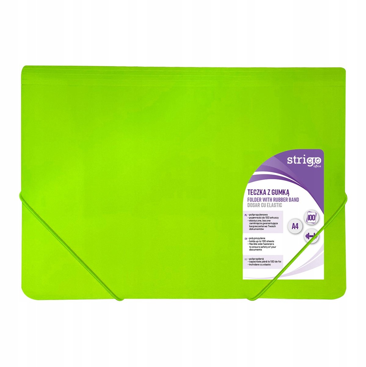 A4 Kaart met Elastiek, Neon Groen, PP, Horizontaal, Documenten