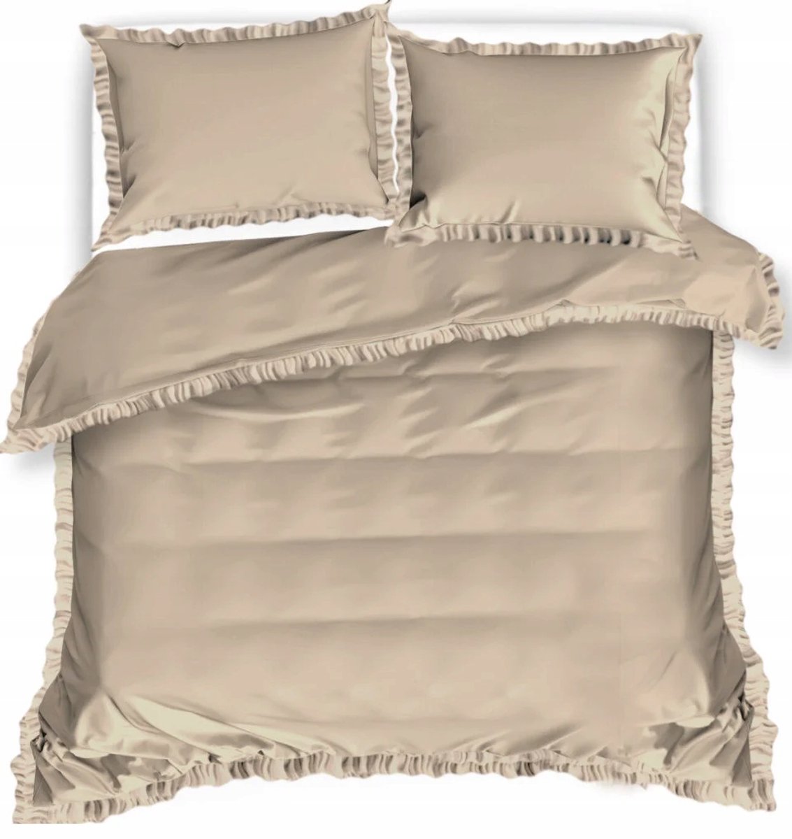 Beige Flanel Dekbedovertrek Set 160x200 met Ruches