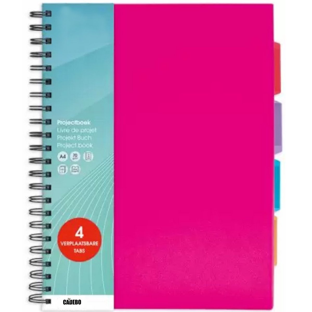 Cadebo Projectboek A4 23r 4tabs 200 vel - Pink Roze