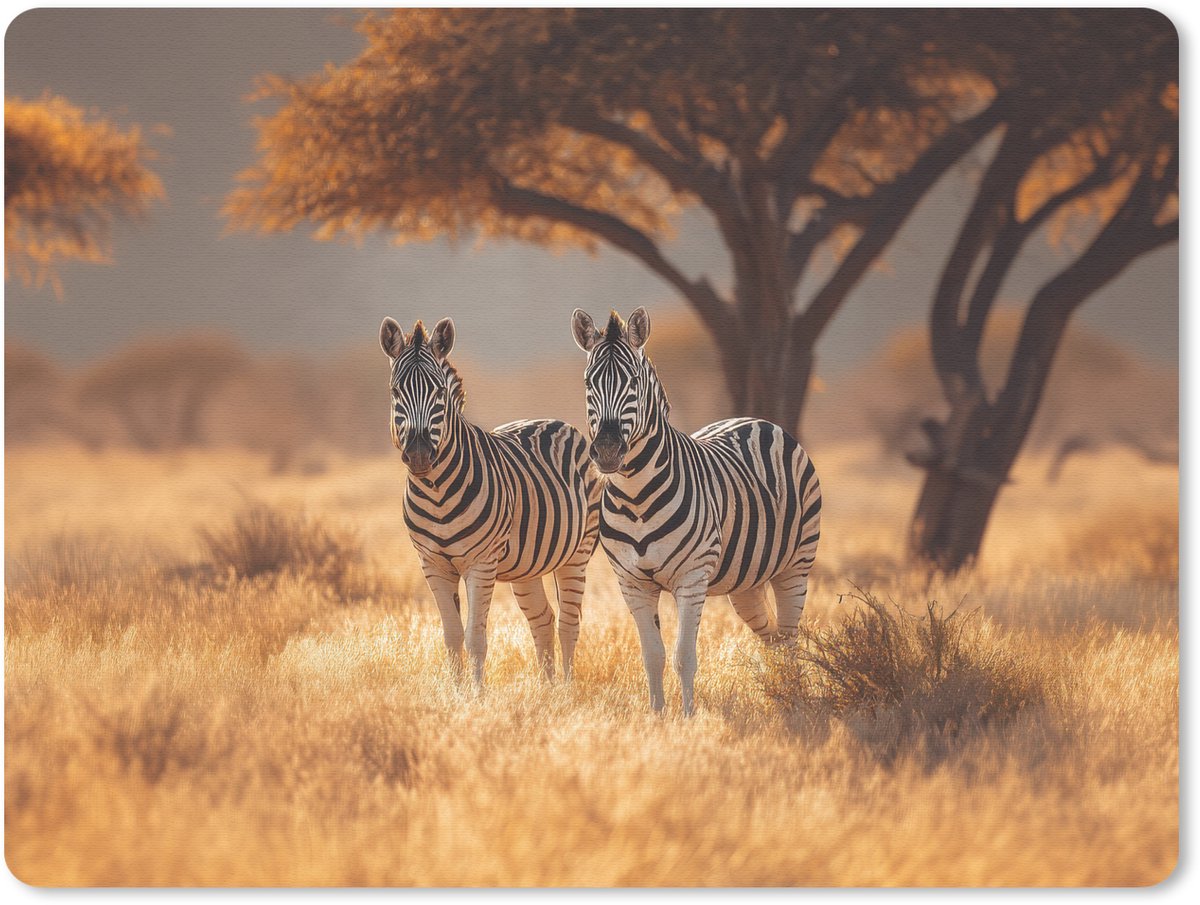 Muismat 23x19 cm - Mousepad Zebra's - Savannelandschap - Gras - Muismatten