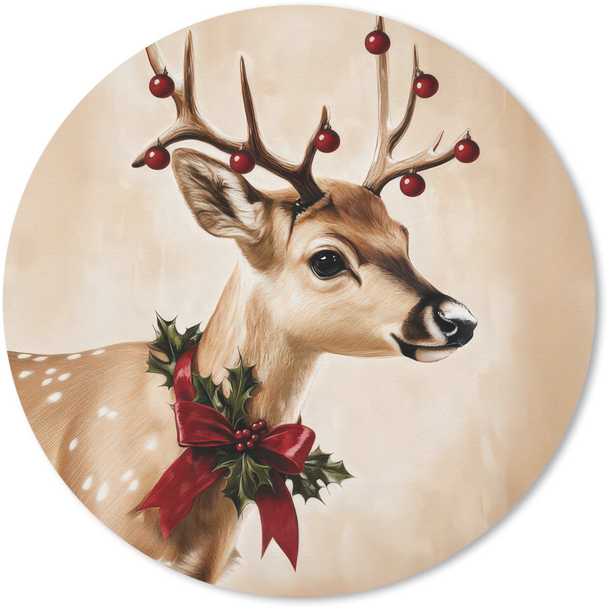 Muismat rond 40x40 cm - Mousepad Gewei - Kerst - Rendier - Rood - Ronde muismatten