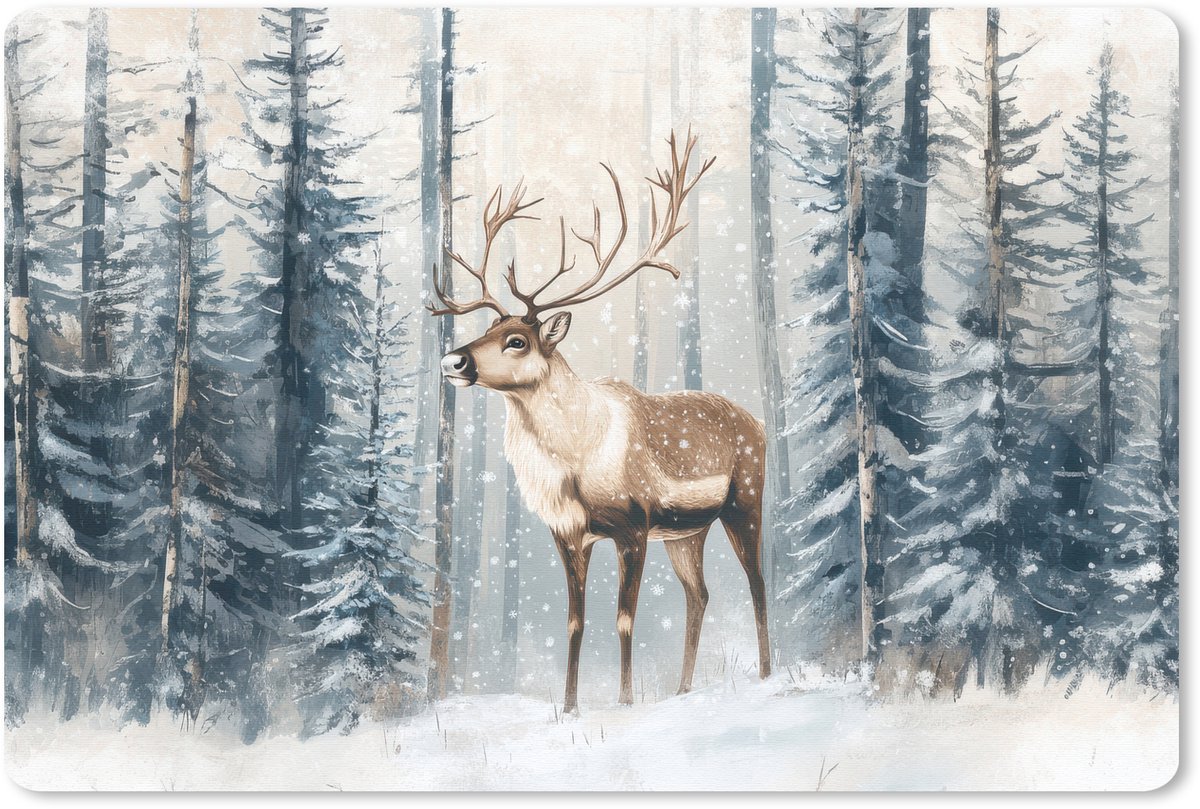 Muismat 27x18 cm - Mousepad Rendier - Sneeuw - Woud - Wit - Muismatten