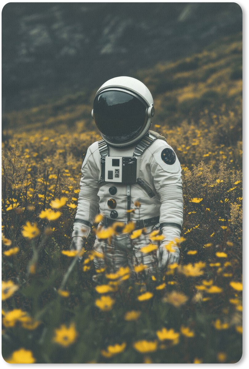 Muismat 18x27 cm - Mousepad Astronaut - Bloemen - Veld - Geel - Muismatten