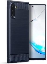 Samsung Galaxy Note 10 hoesje - gel case brushed carbonlook - navy blauw - GSM Hoesje - Telefoonhoesje Geschikt Voor Samsung Galaxy Note 10