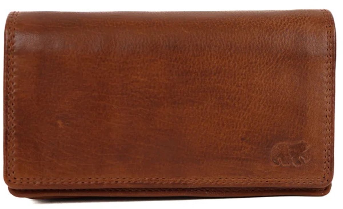 Bear Design Violan Leren Dames Overslag Portemonnee - Cognac