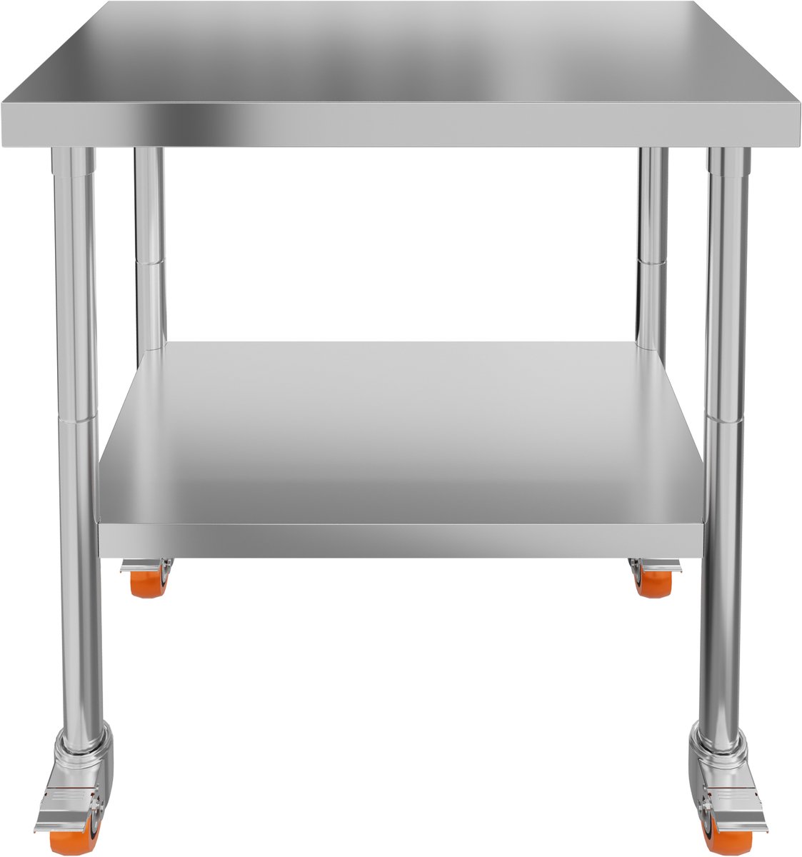 Aufun Rvs Tafel Werktafel Keuken Bijzettafel Met 4 Wielen, In De Maten 76×46×85 CM, Professioneel Werkblad Van Roestvrij Staal Voor Restaurants, Scholen En Keukens