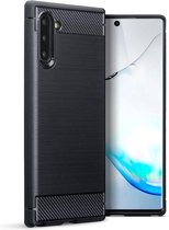 Samsung Galaxy Note 10 hoesje - gel case brushed carbonlook - zwart - GSM Hoesje - Telefoonhoesje Geschikt Voor: Samsung Galaxy Note 10