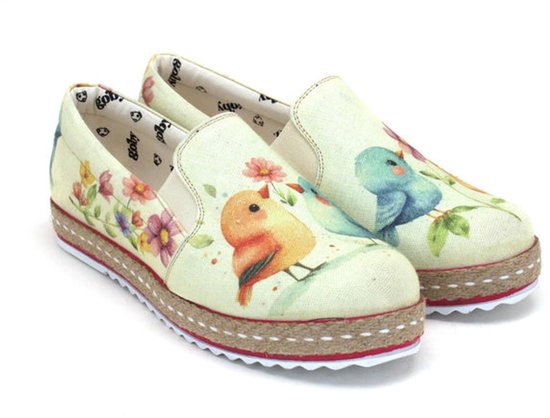 Baskets pour femmes GOBY pour femmes – Cuir végan – Motif oiseaux et fleurs – Design 37
