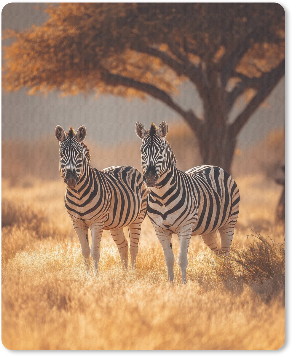 Muismat 19x23 cm - Mousepad Zebra's - Savannelandschap - Gras - Muismatten