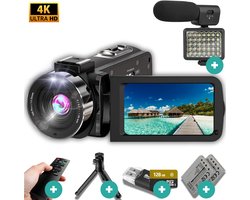Videocamera - 4K Ultra 42MP - 18X Zoom - Incl. 128GB SD - Incl. Microfoon, Ring Light & Tripod - Digitale Camera - Webcam - Vlog Camera - Camcorder - Handycam - Good Experience
