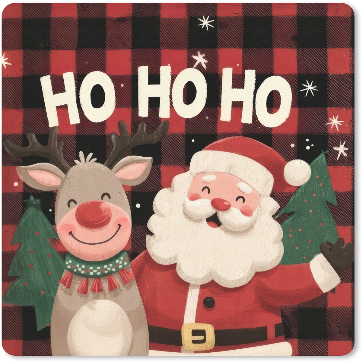 Muismat 30x30 cm - Mousepad Kerstman - Rendier - Tekst - Rood - Zwart - Muismatten