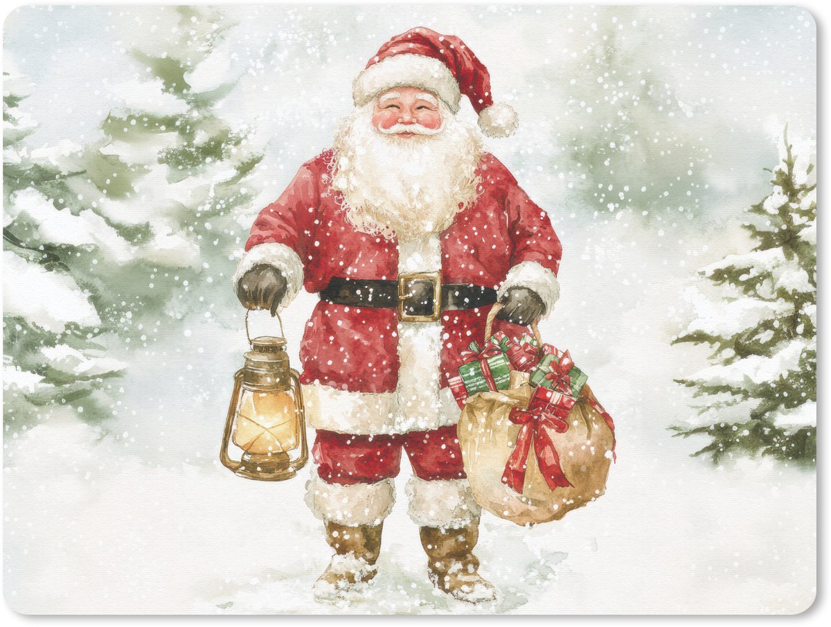 Muismat 23x19 cm - Mousepad Kerstman- Winter - Sneeuw - Wit - Rood - Muismatten