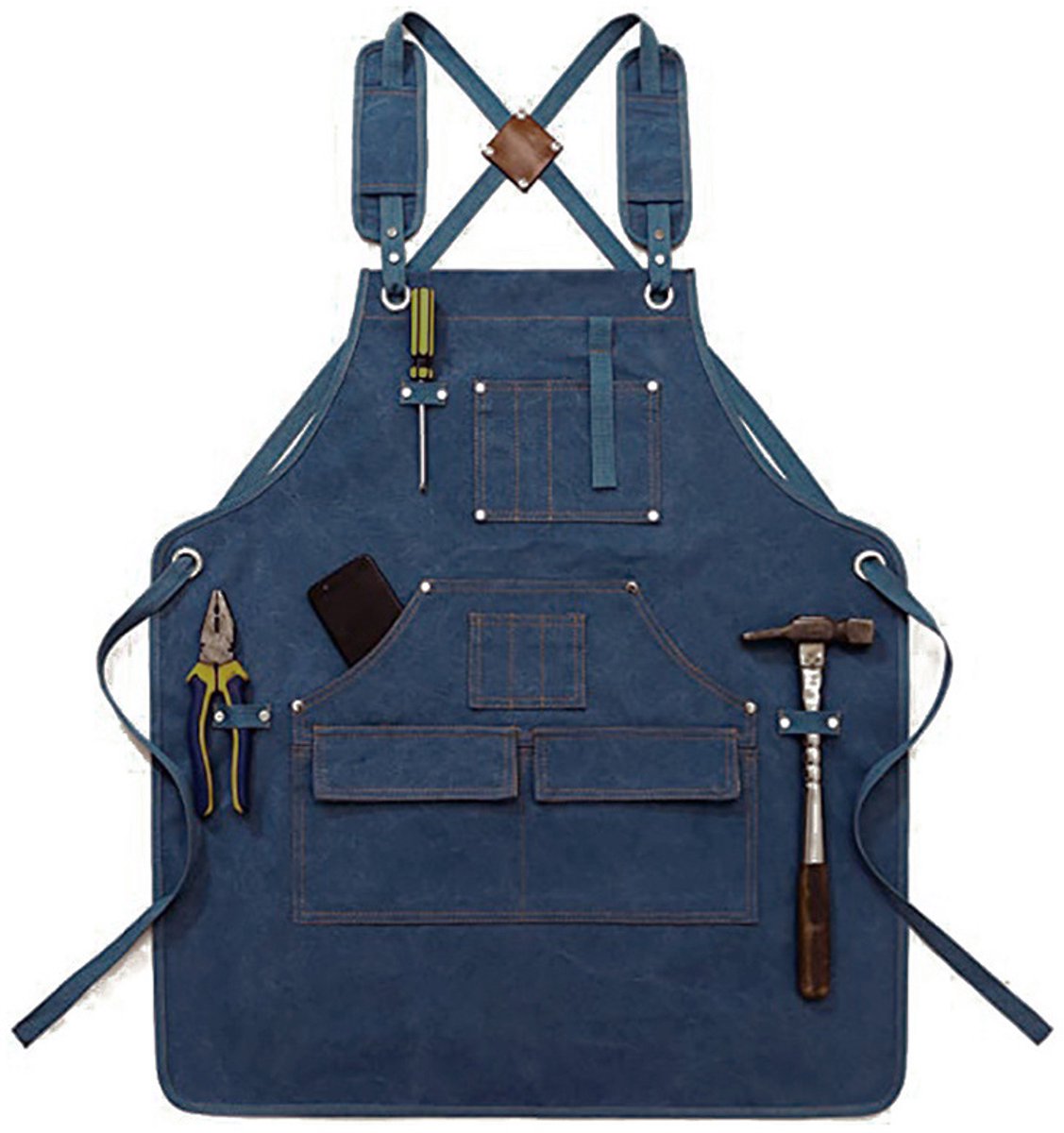 Moderne minimalistische verdikte canvas schort, werkkleding voor schrijnwerkers en elektriciens, gereedschap schort, bevat een schort, blauw
