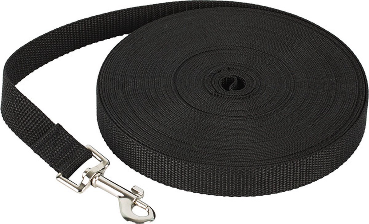 Hondenriem 20 Meter - Lange lijn - Trainingslijn - speurlijn - Nylon - 2cm breed - Zwart - Actieve en Middelgrote Honden - Hondenriem Sleeplijn - Looplijn voor Honden