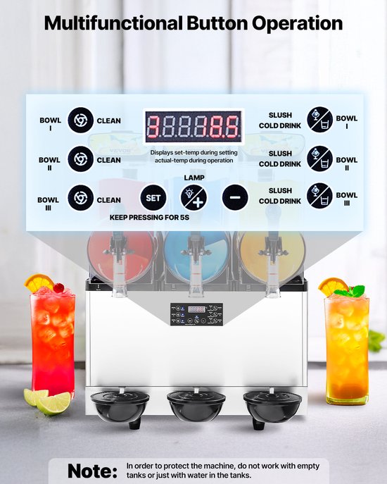 VEVOR Commerciële Slushy Machine 15Lx3 Margarita Smoothie Bevroren Drankmaker van Vevor — afbeelding 3
