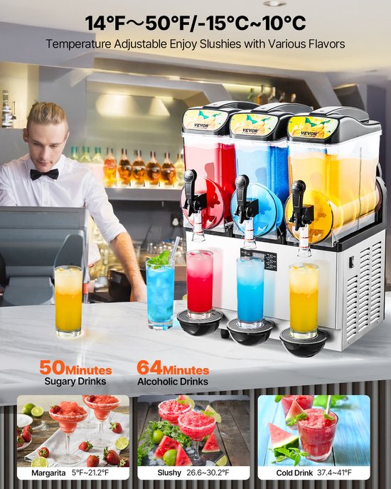 VEVOR Commerciële Slushy Machine 15Lx3 Margarita Smoothie Bevroren Drankmaker van Vevor — afbeelding 4