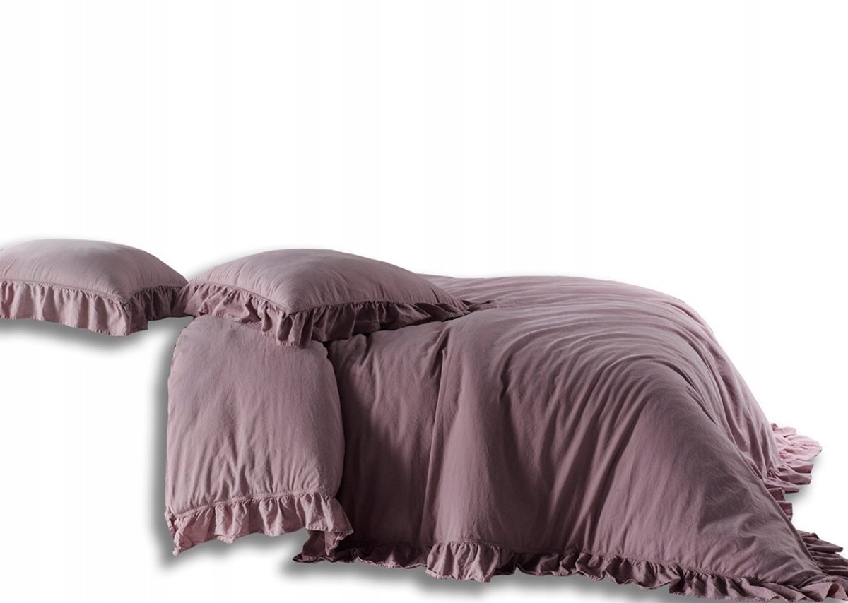 Katoenen Dekbedovertrek met Ruche 160x200 - Pale Mauve
