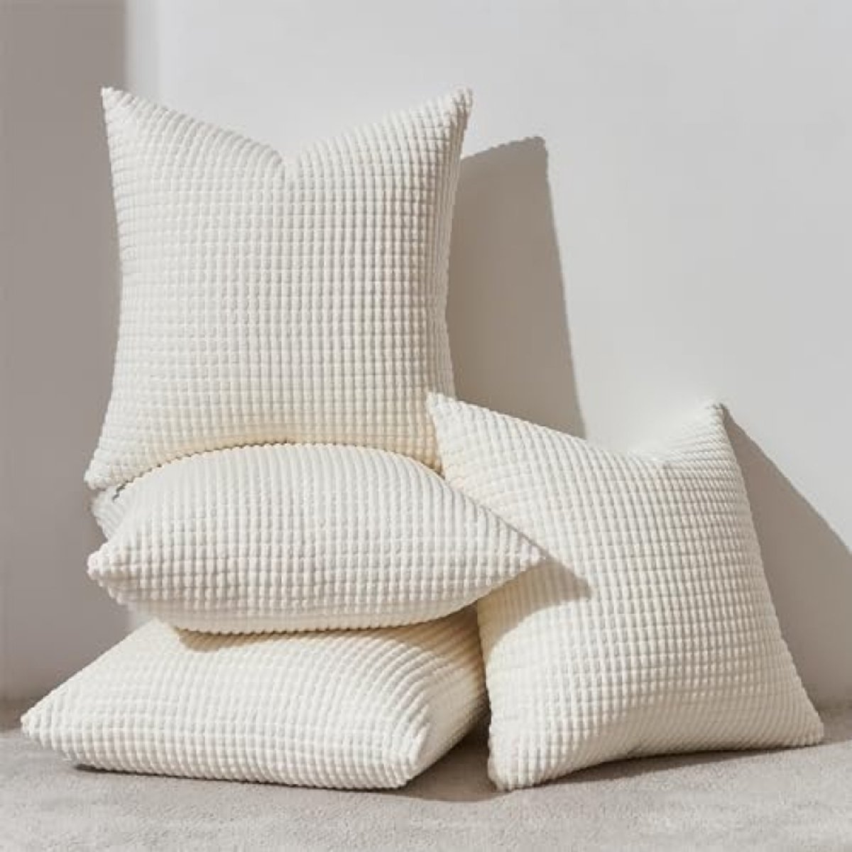 PromoHome Corduroy Kussenset van 4 stuks - Zachte fluwelen kussenhoezen 45x45 cm