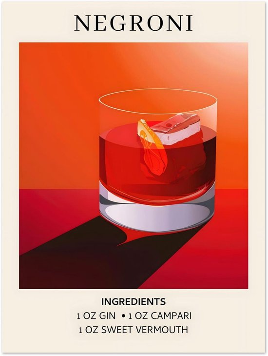 Cocktail Negroni - Affiche Ingrédients 30x40 cm