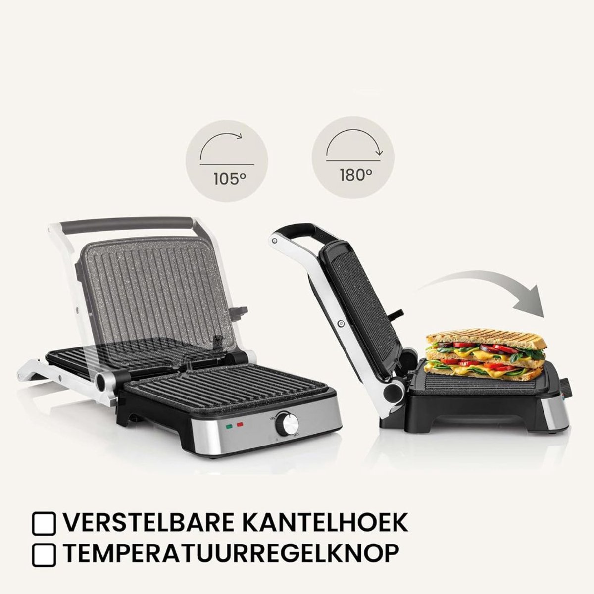 DailySupplies® Contactgrill - Tosti Apparaat - Tosti-ijzers - Panini Grill - Zilver en Zwart thumbnail 6