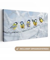 Canvas - Schilderij - Vogel - Koolmees - Winter - Sneeuw - Takken - Schilderijen op canvas - Canvas doek - 60x30 cm - Wanddecoratie vogels