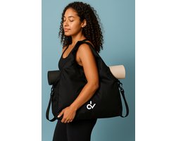 DV - Zwart - Sporttas - Anti-regen – Waterafstotend – Ruim ontwerp – Lichtgewicht – Yogamat-vak – DV merk – Voor Yoga & Fitness – Stijlvol – Duurzaam – Handige indeling – Sportief & elegant – (logo midden)