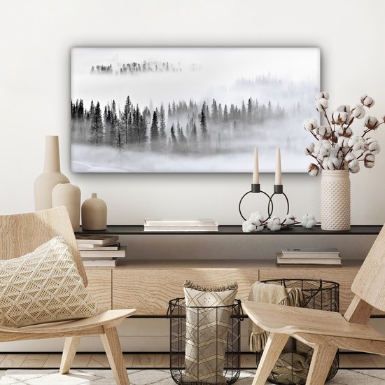 Tableau sur toile - Arbres - Brouillard - Forêt - Nature - Canvasdoek - 100x50 cm - Photo sur toile - Tableau nature
