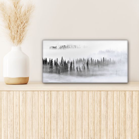 Peinture sur toile - Arbres - Brume - Forêt - Nature - Canvasdoek - 60 x 30 cm - Photo sur toile - Peinture de nature