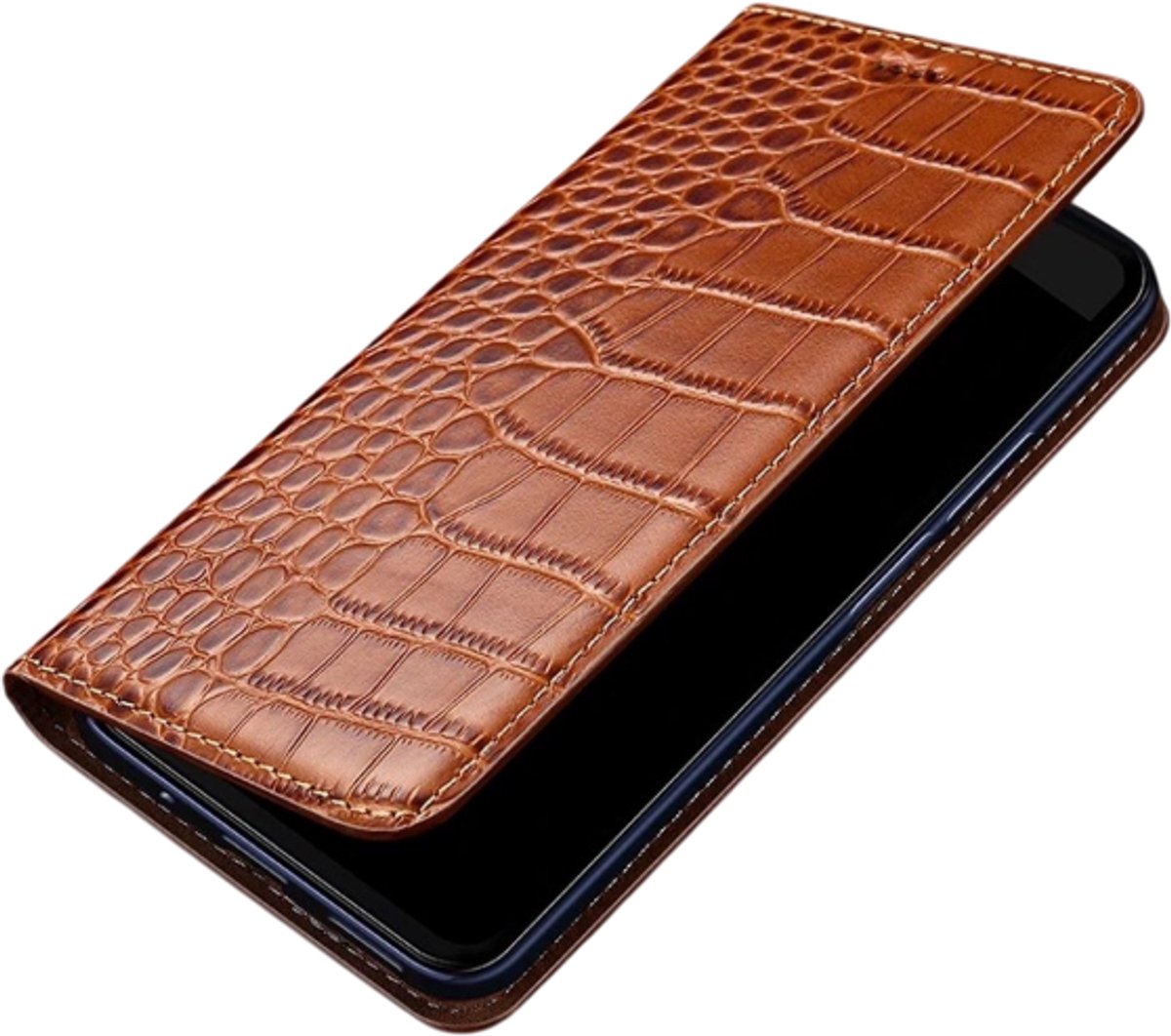 Luxe Stevige Krokodil Patroon Echt Lederen Flip Hoes geschikt voor Samsung S24 Ultra Telefoon Krachtige Hoes