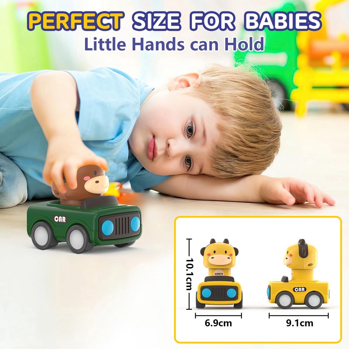 Kraftverdia® - Speelgoed auto - Vanaf 1 jaar jongens en meisjes - 4 stuks auto speelgoed baby dierenraceauto - Press-and-go speelgoedvoertuigenset voor peuters 10-12-18 maanden - cadeau voor kinderen van 1 2 3 jaar — afbeelding 4