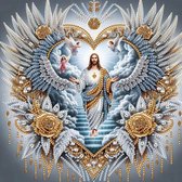 Set de Peinture de diamants Jésus-Christ avec anges - Thema Religieux et Spirituel - Comprend des Outils , une toile et des pierres de forme spéciale en cristal - Hobby DIY relaxants pour Adultes - Magnifique cadeau de Décoration murale chrétienne