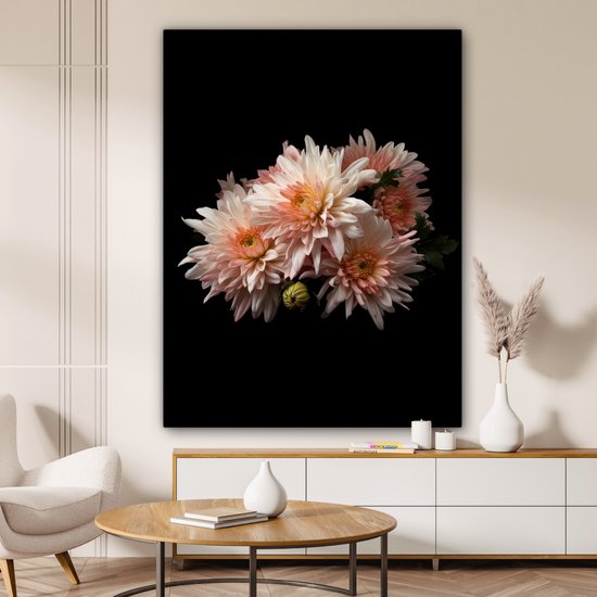 Tableau sur toile Chrysanthème - Fleurs - Wit - Nature - Zwart - 120x160 cm - Décoration murale XXL
