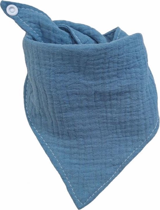 Set van 5 hydrofiele bandana slabbetjes - Effen Blauw - Grijs - Beige - 100% katoen van Merkloos — afbeelding 3