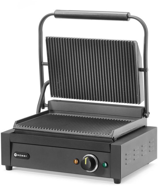 HENDI contactgrill - roestvast staal en geemailleerde gietijzeren platen - 34x23,4 cm - geribbeld - zilver - voor brood, vlees en groenten van HENDI — afbeelding 5