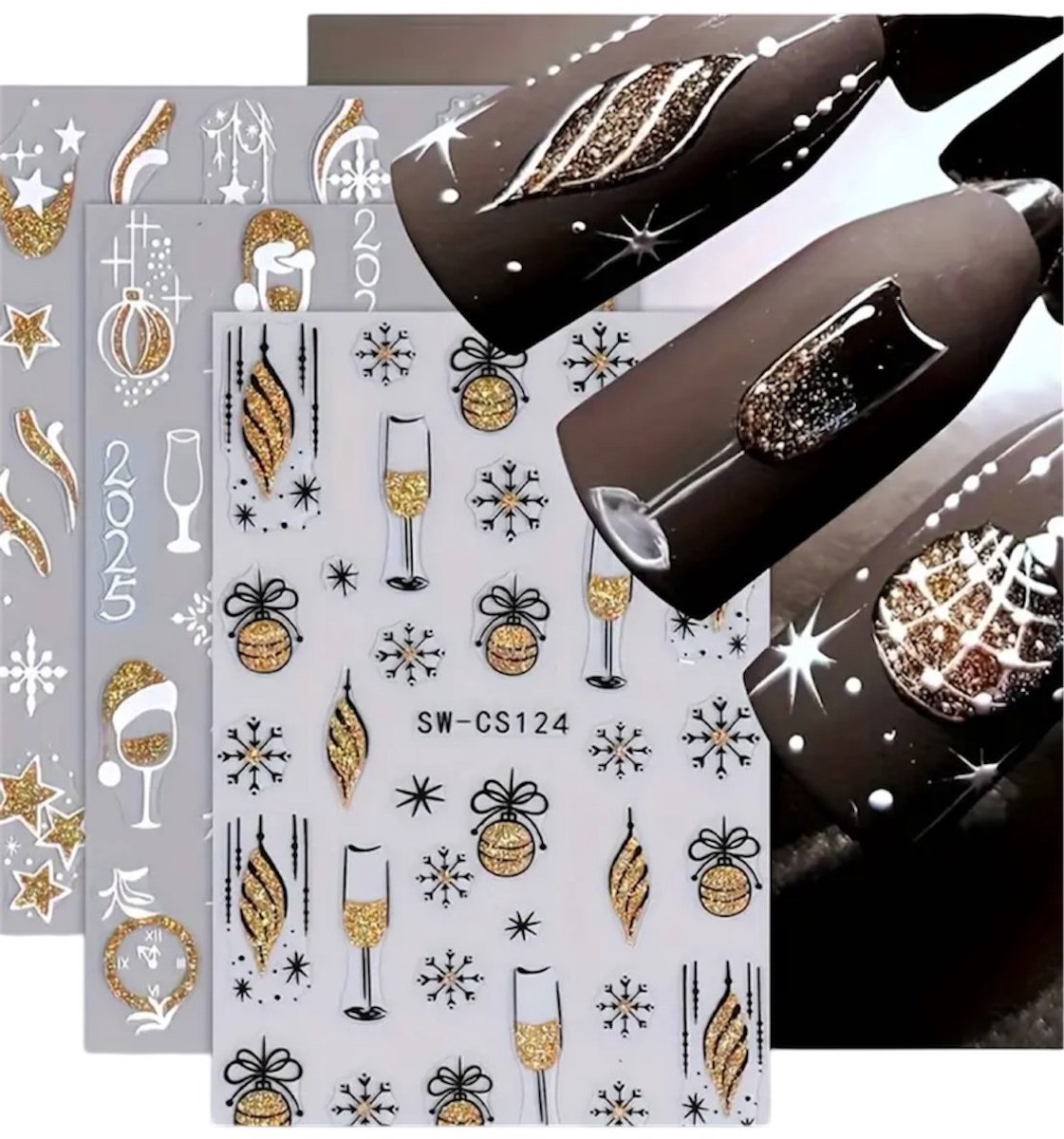 Nagelstickers Zilveren/Gouden Glitters Kerst ( Christmas) nr 124 ( 4 vellen)