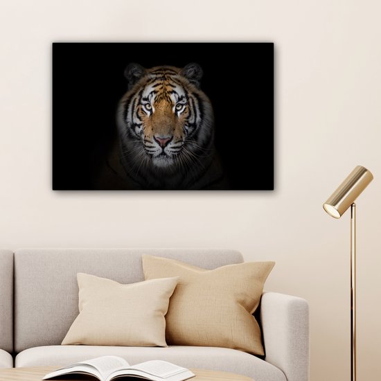 Toile - Tigre - Zwart - Animaux - Décoration murale - 90x60 cm - Peinture sur toile - Toile canvas