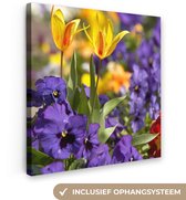 Toile Peinture Printemps - Fleurs - Couleurs - 90x90 cm - Décoration murale