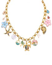 Cliste Couture - Handgemaakt BEACHY BLING MULTI CHARM Ketting - 18k Verguld - Roestvrij staal - Bedels - Ketting dames - Waterproof - Sieraad voor Festivals– Moederdag - Sierden vrouw