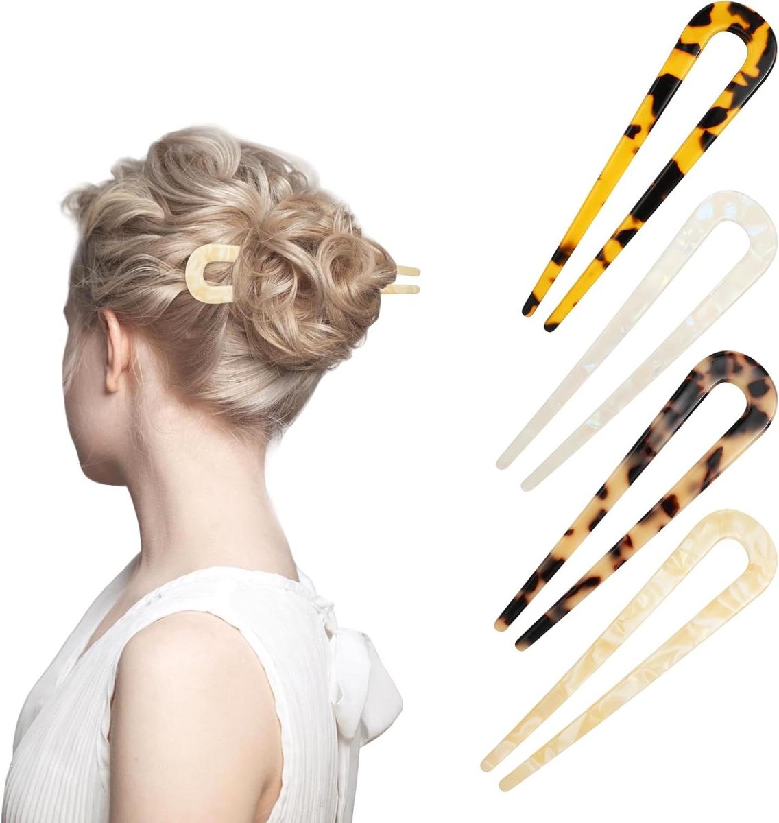 4 stuks grote U-vormige haarspelden voor vrouwen en meisjes - knotspelden.